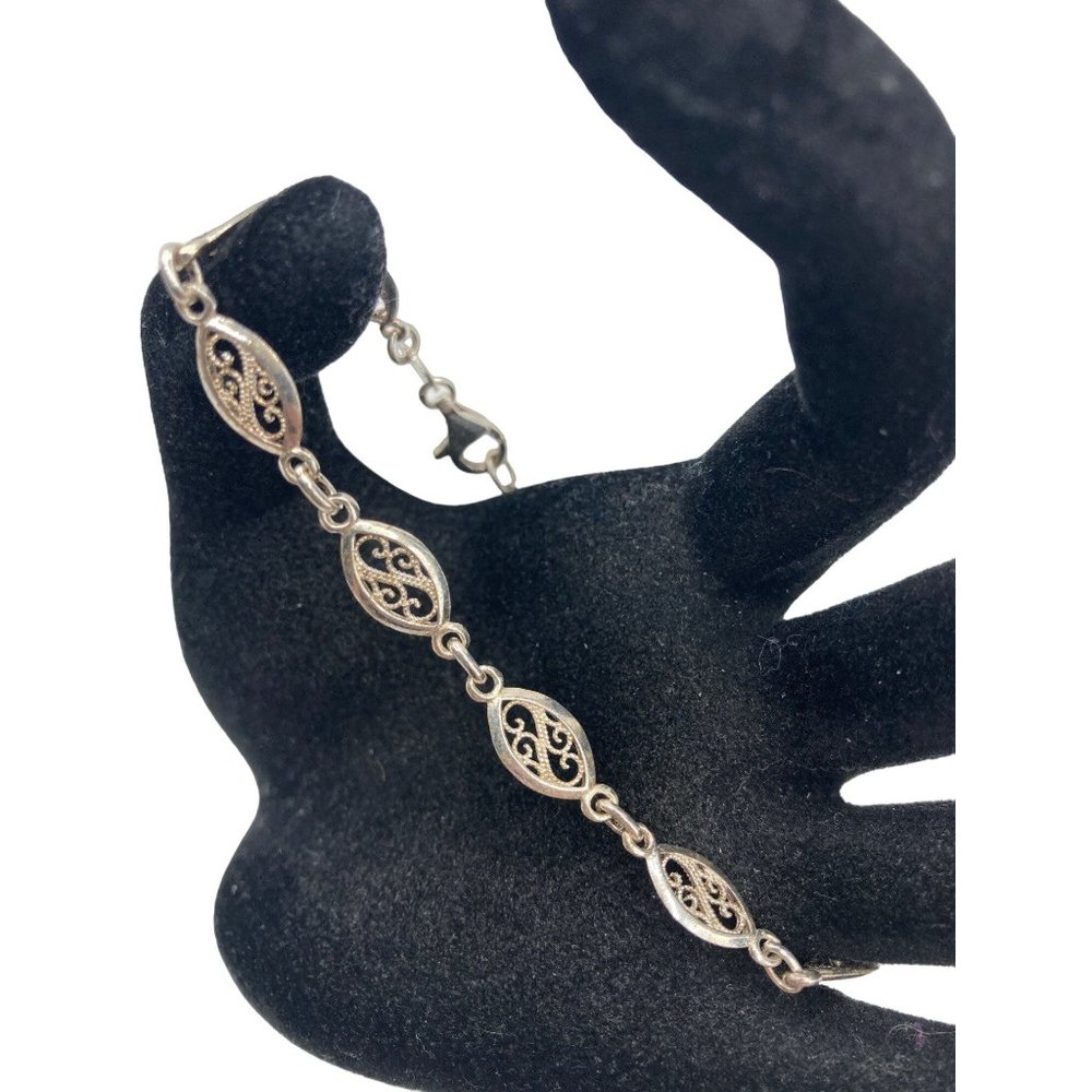 Milor Italy Sterling Silver Filigree Chain Link Bracelet 9"